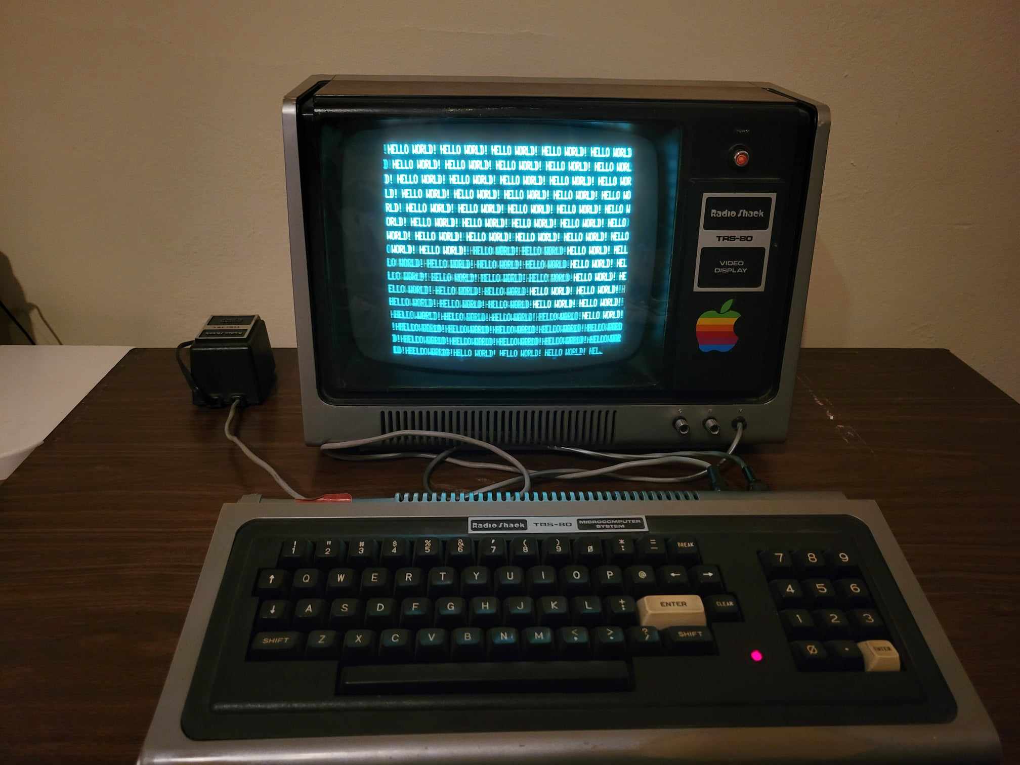 TRS-80 Model I showing Hello World