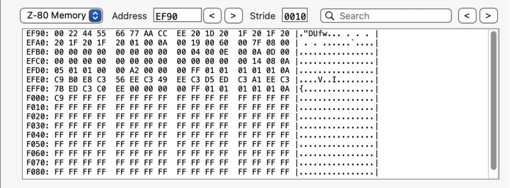 Debugger showing EF90