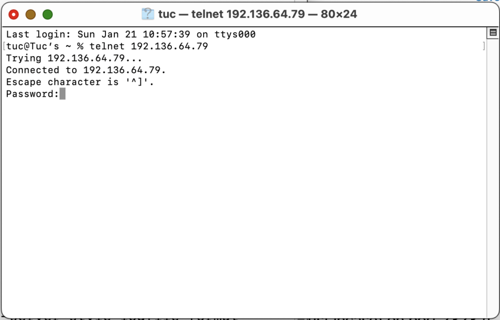 Telnet to the public RACS III IP